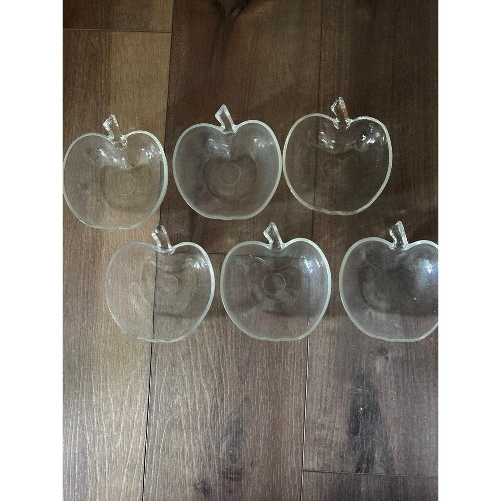 Vintage Hazel Atlas Orchard 1950s MCM retro Clear Glass Apple candy nut dishes 6
